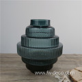 Glass Vases Grey Blue Tiered Ribbed Glass Vase